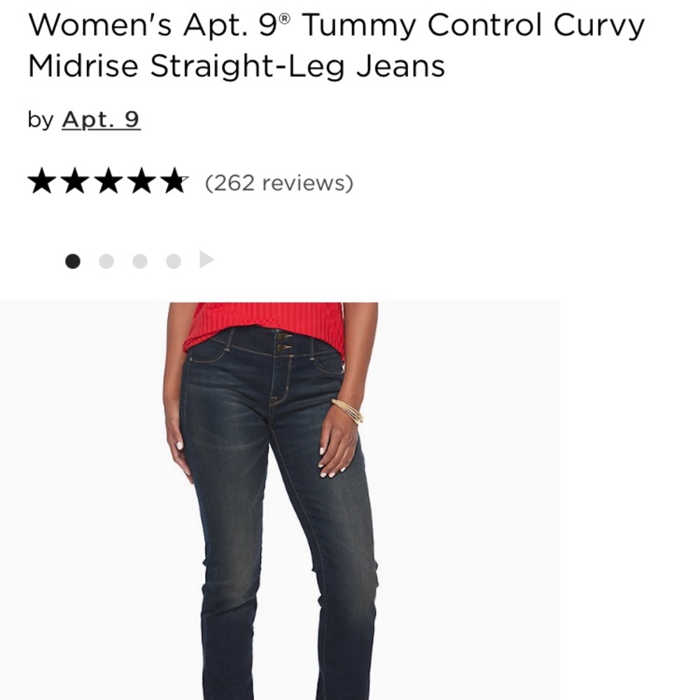 Women Apt.9 Tummy Control Curvy Mid-rise straight leg jeans in size 12 short